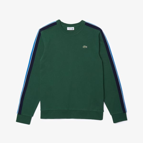 Lacoste SPORT Contrast Bands Fleece Sweatshirt - Mikiny Pánské Zelene / Šedé / Blankyt / Tmavě Blank